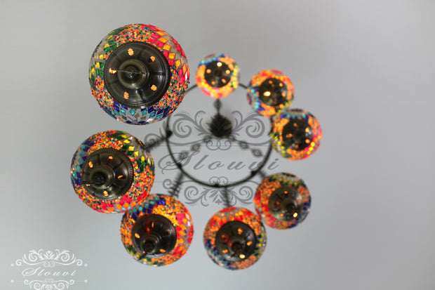 TURKISH MOSAIC LAMP, Water Drop Style CHANDELIER IN 8 GLOBES - TurkishLights.NET