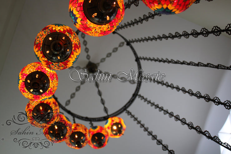 15-BALL WATER DROP MOSAIC CHANDELIER WITH MEDIUM GLOBES - TurkishLights.NET