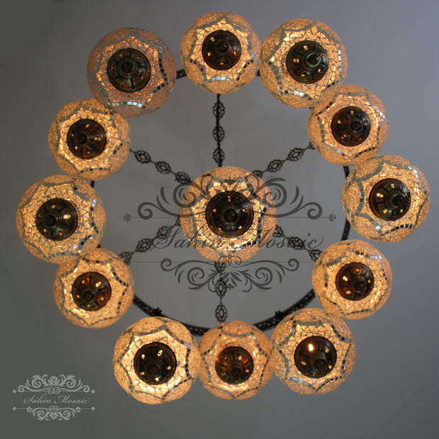 13-BALL TURKISH SULTAN MOSAIC CHANDELIER (LARGE GLOBES) - TurkishLights.NET