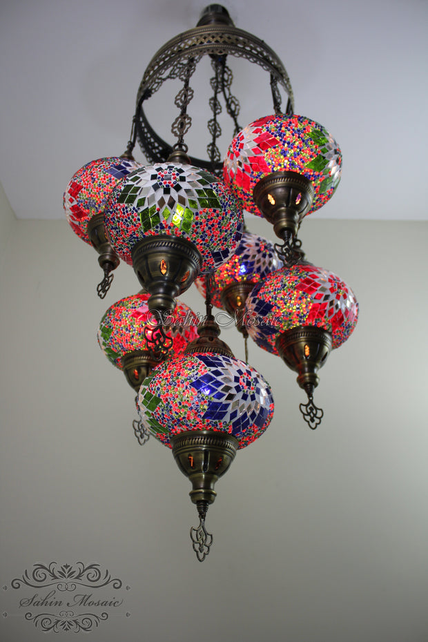 7 - BALL SULTAN TURKISH MOSAIC CHANDELIER (LARGE GLOBES) - TurkishLights.NET