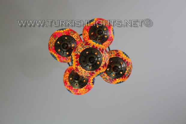 5-BALL SULTAN MOSAIC CHANDELIER (MEDIUM GLOBES) - TurkishLights.NET