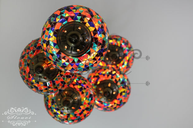 5 BALL TURKISH MOSAIC CHANDELIER, WITH LARGE GLOBES - TurkishLights.NET