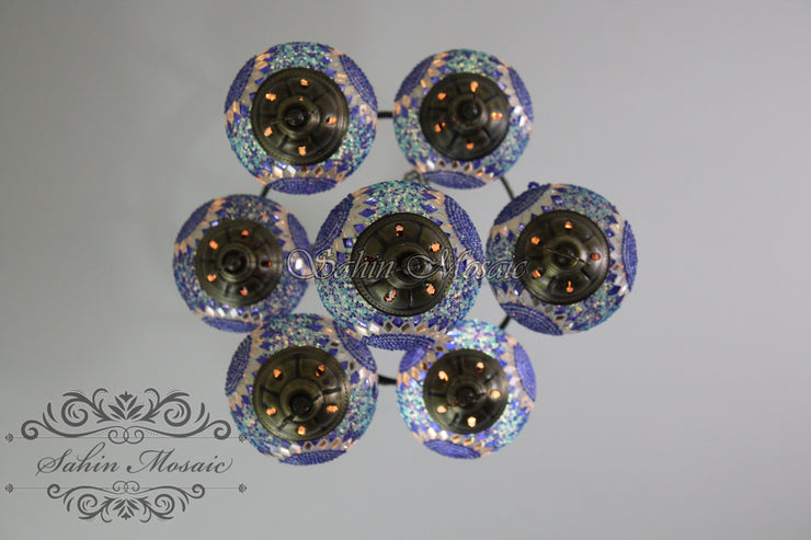 7 - BALL SULTAN TURKISH MOSAIC CHANDELIER (MEDIUM GLOBES) - TurkishLights.NET