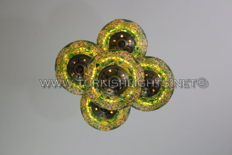 5-BALL SULTAN MOSAIC CHANDELIER (LARGE GLOBES) - TurkishLights.NET