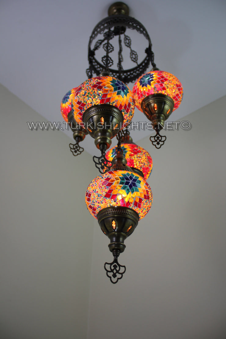 5 - BALL SULTAN TURKISH MOSAIC CHANDELIER WITH MEDIUM GLOBES - TurkishLights.NET