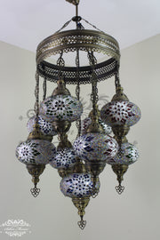 9-BALL TURKISH SULTAN MOSAIC CHANDELIER WITH NO3 (LARGE) GLOBES - TurkishLights.NET