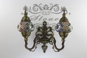 Turkish Mosaic Double Wall Sconce, With Medium Globes, Upward - TurkishLights.NET