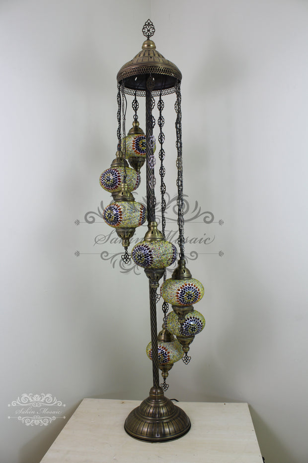 BALL TURKISH MOSAIC FLOOR LAMP, LAMBADER, LARGE GLOBES - TurkishLights.NET