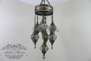 7 - BALL SULTAN TURKISH MOSAIC CHANDELIER (MEDIUM GLOBES) - TurkishLights.NET