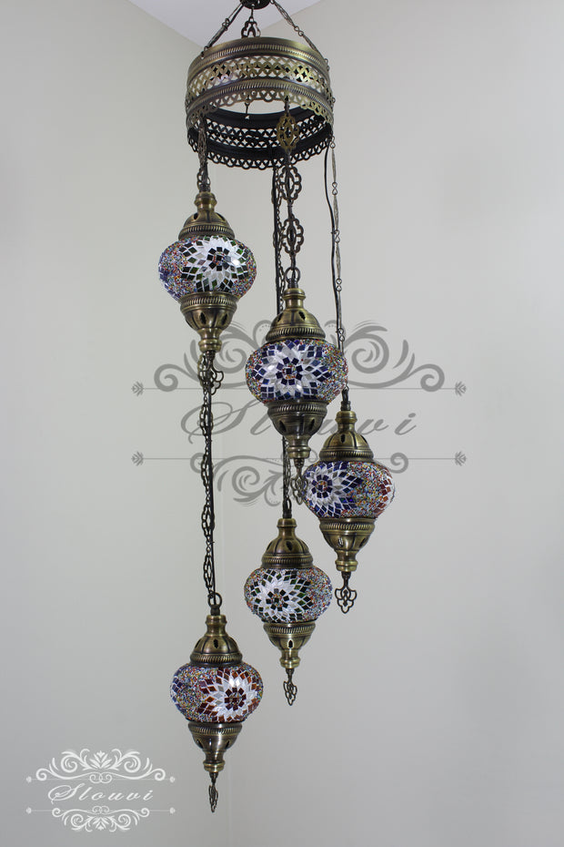 5 BALL TURKISH MOSAIC CHANDELIER, - TurkishLights.NET