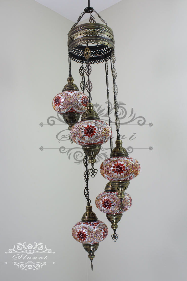 5 BALL TURKISH MOSAIC CHANDELIER, WITH LARGE GLOBES - TurkishLights.NET