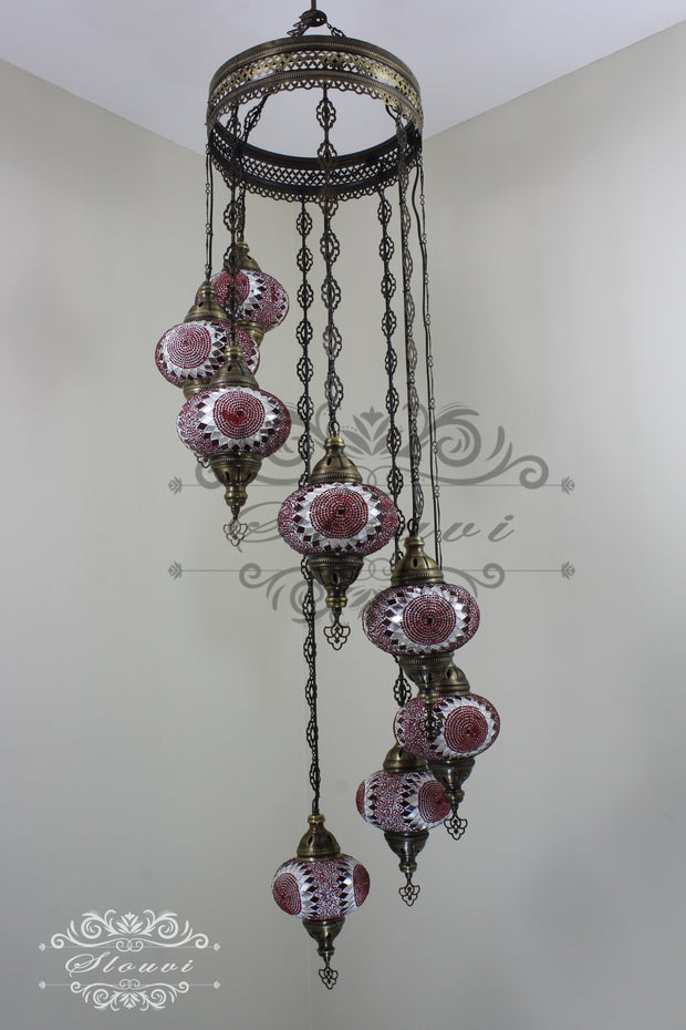 TURKISH MOSAIC LAMP, Water Drop Style CHANDELIER IN 8 LARGE GLOBES - TurkishLights.NET