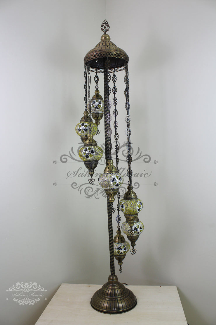 7 BALL TURKISH MOSAIC FLOOR LAMP, LAMBADER, MEDIUM GLOBES - TurkishLights.NET