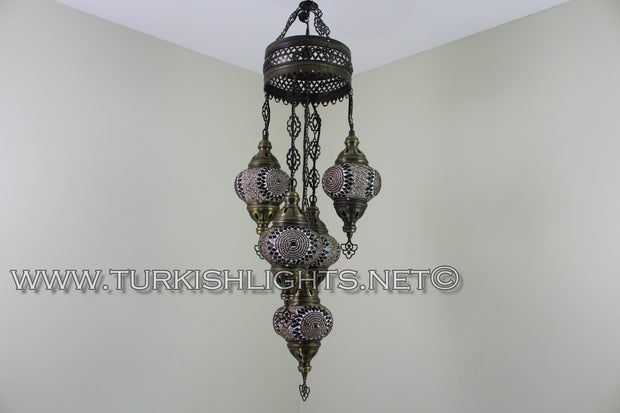 5-BALL SULTAN MOSAIC CHANDELIER (MEDIUM GLOBES) - TurkishLights.NET