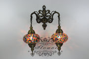 Turkish Mosaic Double Wall Sconce, With Large Globes - TurkishLights.NET