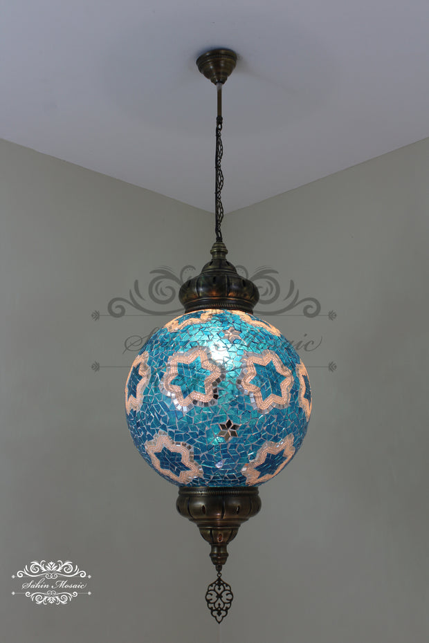 Mosaic Hanging Lamp with 35cm (14") Globe - TurkishLights.NET