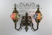 Turkish Mosaic Double Wall Sconce, With Medium Globes, Upward - TurkishLights.NET