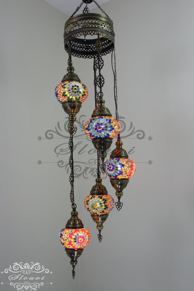 5 BALL TURKISH MOSAIC CHANDELIER, - TurkishLights.NET