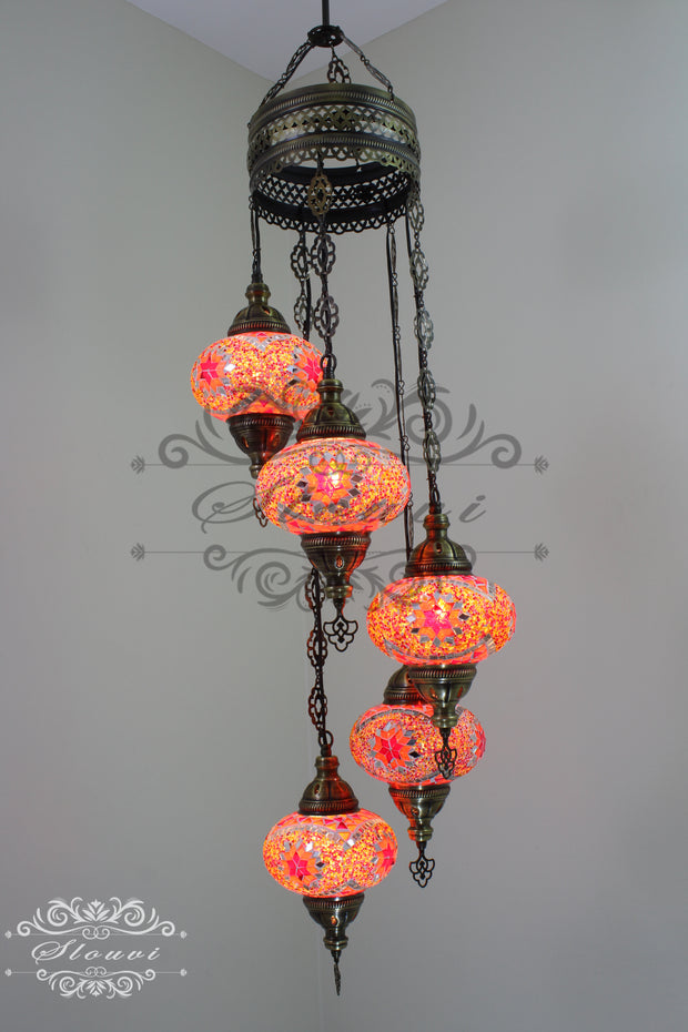 5 BALL TURKISH MOSAIC CHANDELIER, WITH LARGE GLOBES - TurkishLights.NET