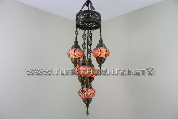 5-BALL SULTAN MOSAIC CHANDELIER (MEDIUM GLOBES) - TurkishLights.NET