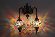 Turkish Mosaic Double Wall Sconce, With Large Globes - TurkishLights.NET