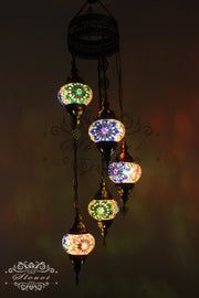 5 BALL TURKISH MOSAIC CHANDELIER, - TurkishLights.NET