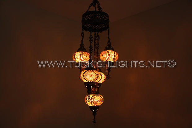 5-BALL SULTAN MOSAIC CHANDELIER (MEDIUM GLOBES) - TurkishLights.NET