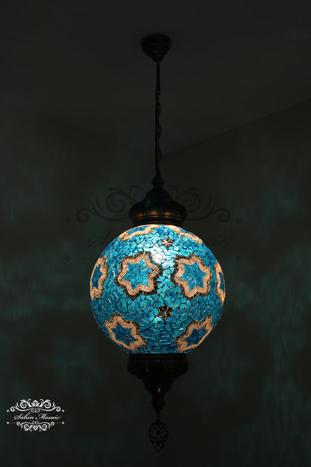 Mosaic Hanging Lamp with 35cm (14") Globe - TurkishLights.NET