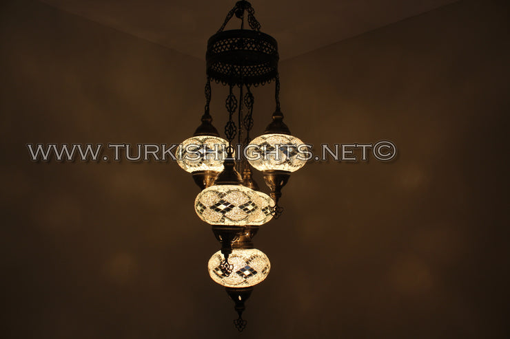 5-BALL SULTAN MOSAIC CHANDELIER (LARGE GLOBES) - TurkishLights.NET