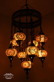 9-BALL TURKISH SULTAN MOSAIC CHANDELIER WITH NO2 (MEDIUM) GLOBES - TurkishLights.NET