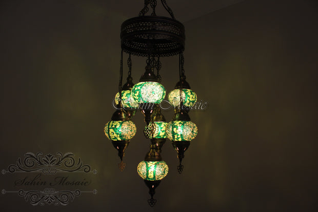 7 - BALL SULTAN TURKISH MOSAIC CHANDELIER (MEDIUM GLOBES) - TurkishLights.NET