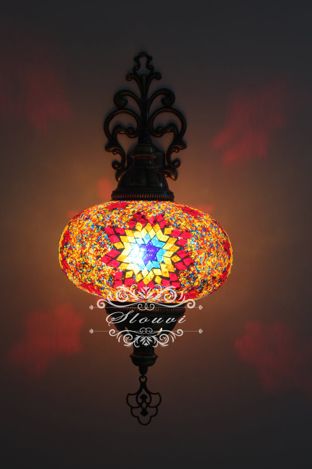 Turkish Mosaic Wall Sconce, With Extra Large Globes - TurkishLights.NET