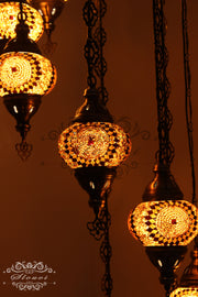 TURKISH MOSAIC LAMP, Water Drop Style CHANDELIER IN 8 GLOBES - TurkishLights.NET