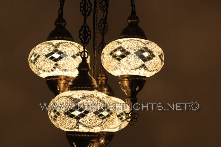 5-BALL SULTAN MOSAIC CHANDELIER (LARGE GLOBES) - TurkishLights.NET