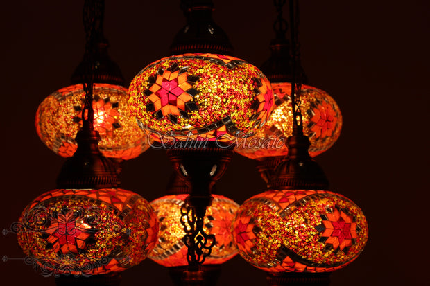 7 - BALL SULTAN TURKISH MOSAIC CHANDELIER (LARGE GLOBES) - TurkishLights.NET