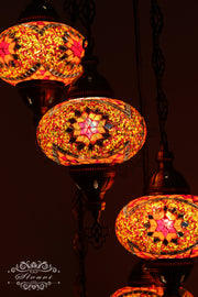 5 BALL TURKISH MOSAIC CHANDELIER, WITH LARGE GLOBES - TurkishLights.NET