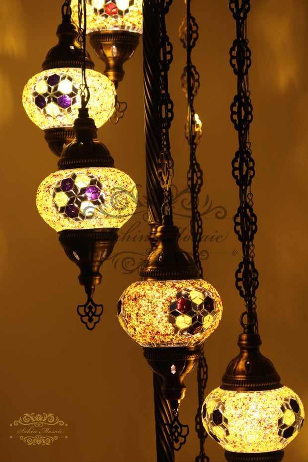 7 BALL TURKISH MOSAIC FLOOR LAMP, LAMBADER, MEDIUM GLOBES - TurkishLights.NET