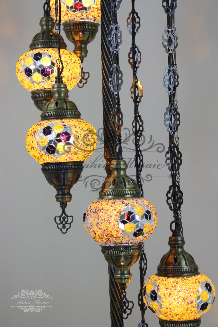 7 BALL TURKISH MOSAIC FLOOR LAMP, LAMBADER, MEDIUM GLOBES - TurkishLights.NET