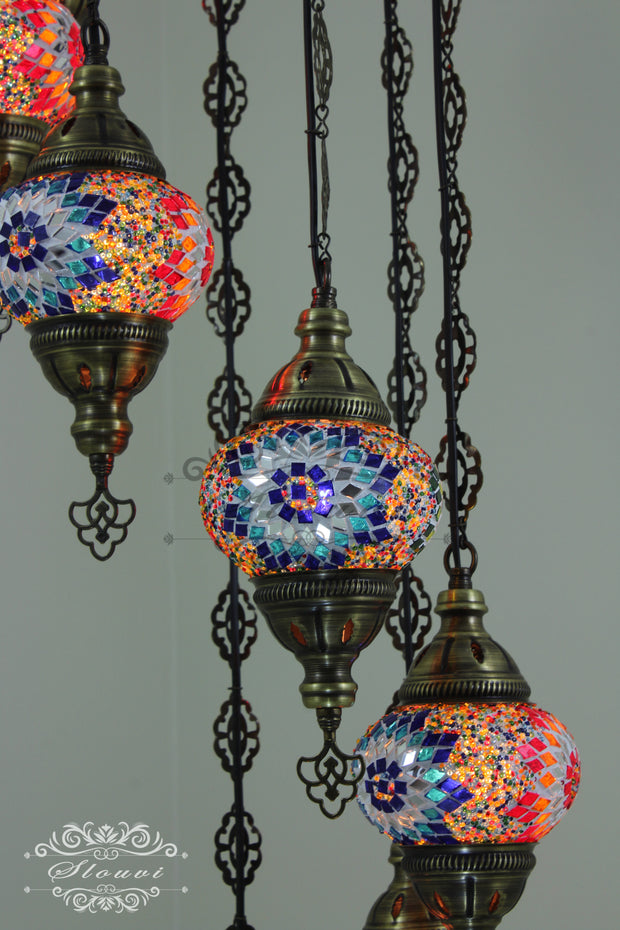 7 - BALL TURKISH MOSAIC CHANDELIER - TurkishLights.NET