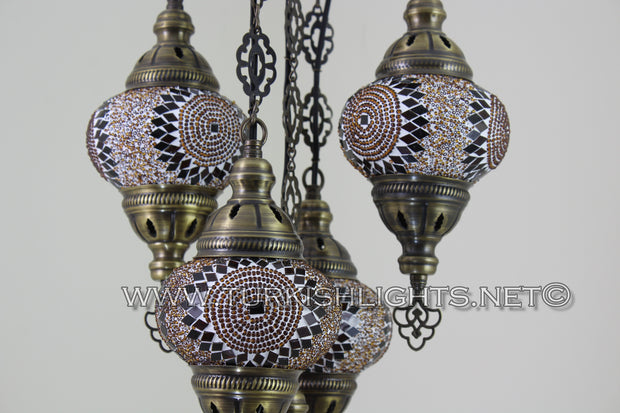 5-BALL SULTAN MOSAIC CHANDELIER (MEDIUM GLOBES) - TurkishLights.NET