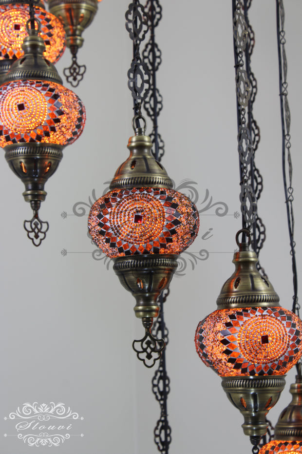 TURKISH MOSAIC LAMP, Water Drop Style CHANDELIER IN 8 GLOBES - TurkishLights.NET