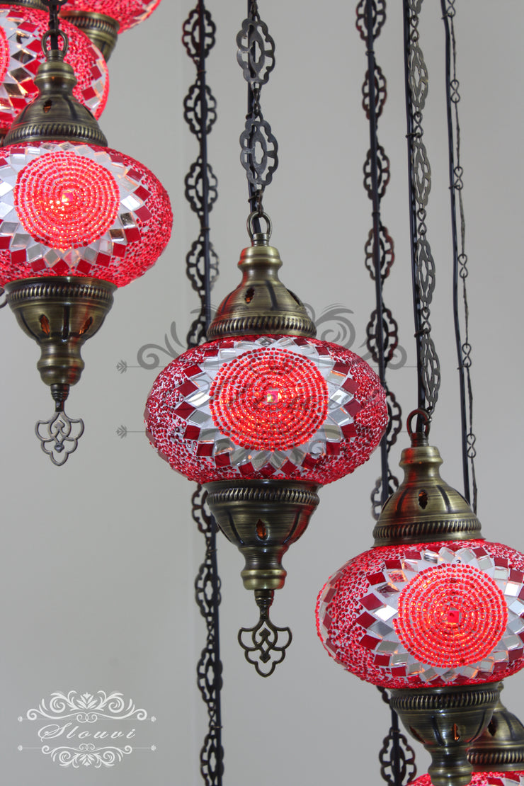 TURKISH MOSAIC LAMP, Water Drop Style CHANDELIER IN 8 LARGE GLOBES - TurkishLights.NET