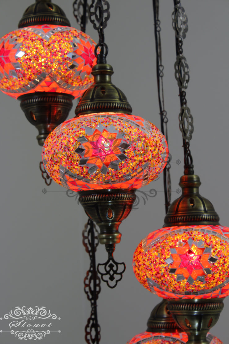 5 BALL TURKISH MOSAIC CHANDELIER, WITH LARGE GLOBES - TurkishLights.NET