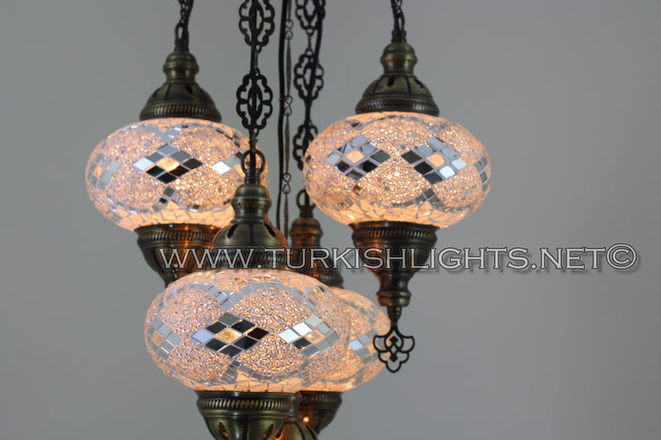 5-BALL SULTAN MOSAIC CHANDELIER (LARGE GLOBES) - TurkishLights.NET