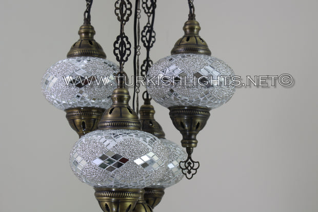 5-BALL SULTAN MOSAIC CHANDELIER (LARGE GLOBES) - TurkishLights.NET