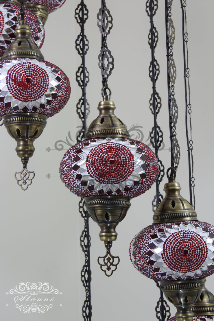 TURKISH MOSAIC LAMP, Water Drop Style CHANDELIER IN 8 LARGE GLOBES - TurkishLights.NET