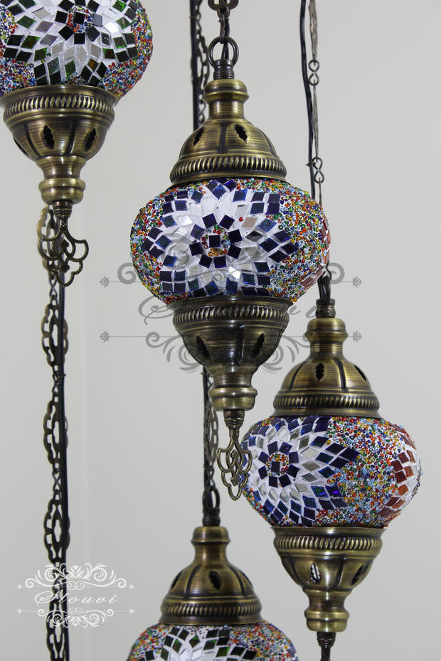 5 BALL TURKISH MOSAIC CHANDELIER, - TurkishLights.NET