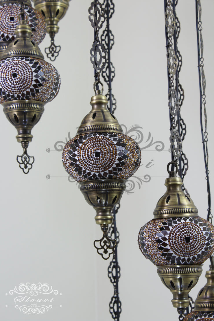 TURKISH MOSAIC LAMP, Water Drop Style CHANDELIER IN 8 GLOBES - TurkishLights.NET