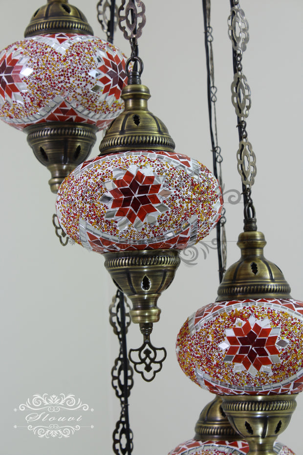 5 BALL TURKISH MOSAIC CHANDELIER, WITH LARGE GLOBES - TurkishLights.NET