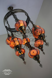 9-BALL TURKISH SULTAN MOSAIC CHANDELIER WITH NO2 (MEDIUM) GLOBES - TurkishLights.NET